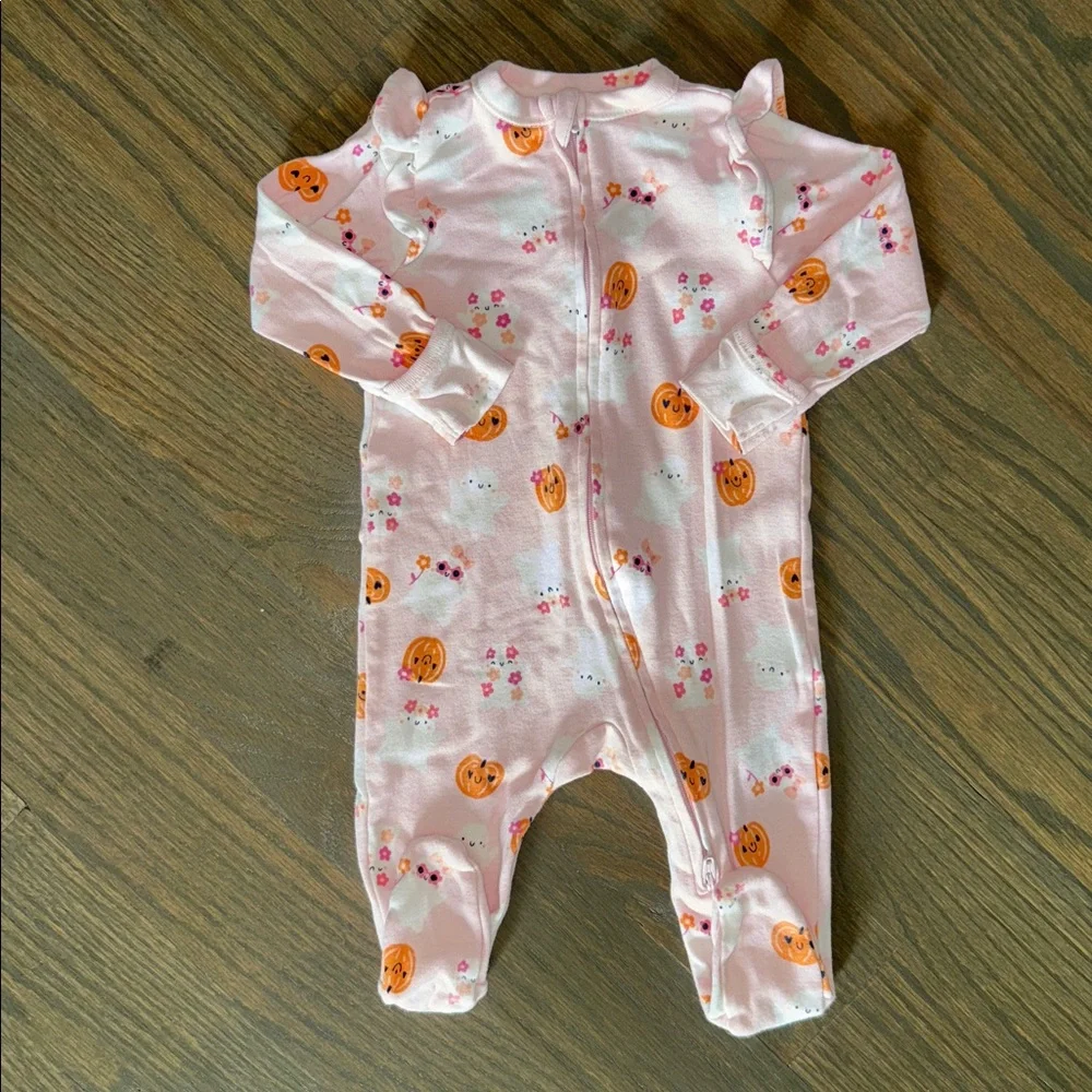 Old Navy Baby Girl Halloween Ghost & Pumpkin 2-Way Zip Footed Sleeper 3–6M